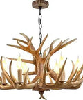 Rustic 6 Light Antler Chandelier With E12 Base, 9 Antlers Deer Antler Lighting Fixture, 26.8in diameter, brown-white finish