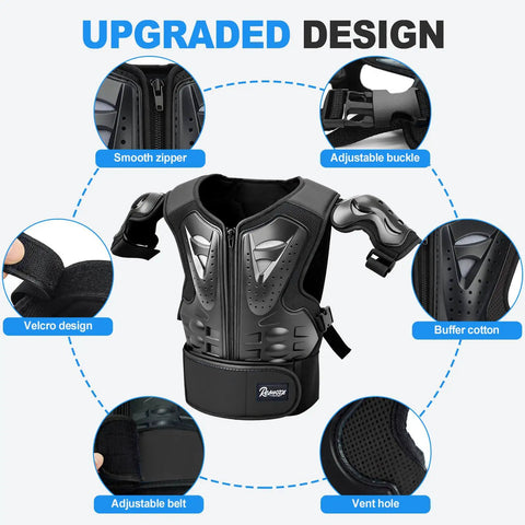 Young Riders Four Piece Motorcycle Armor Set With Vest Chest Protector And Knee Elbow Pads For Dirt Bike Motocross BMX ATV Cycling