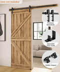 Built Tough 66 Inch Sliding Barn Door Hardware Kit With Five And A Half Foot Rail For Heavy Duty Aluminum Track System Adjustable U Shape Floor Guide Wall Mount Rail Splicing Track Kit Door Not Included Rust Resistant Coating installed view
