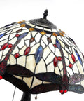 Close-up of stained glass shade on Vintage Tiffany Style Table Lamp With Red Dragonfly Stained Glass Shade 23 Inch High Two Light Bedside Lamp