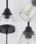 Black Seeded Glass Mini Pendant Light Adjustable Pendant Fixtures With Handblown Seeded Glass Shade close-up details.