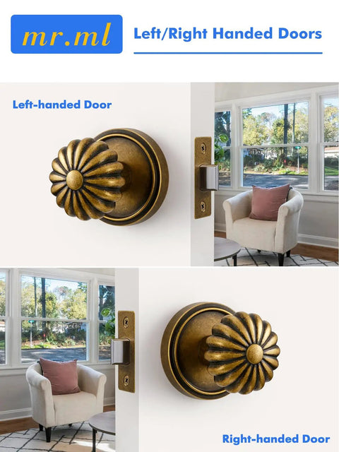 Antique Brass Passage Door Knob For Interior Doors No Lock Needed, Vintage Aluminum Alloy Knob For Hallway Closet Kitchen Pantry, Left and Right Handed