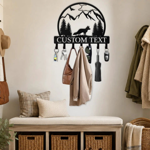 Personalized Lion Key Holder For Wall Custom Family Name Metal Key Organizer Entryway Mount Housewarming Gift For Family And Friends Keeps Keys Neat Durable Wall Decor For Men And Women with hooks holding keys and coats.