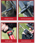 38 In 1 Bike Repair Kit with chain levers, hex wrench, T25 Torx, bottle opener, and detachable bit tool for on-the-go maintenance.