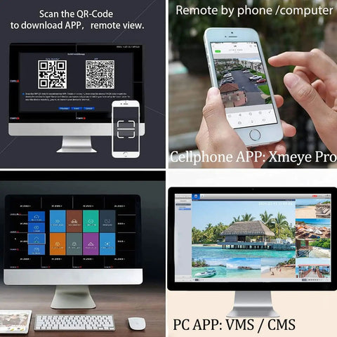16 Channel 2MP 1080P Hybrid DVR Recorder remote app usage interface images.