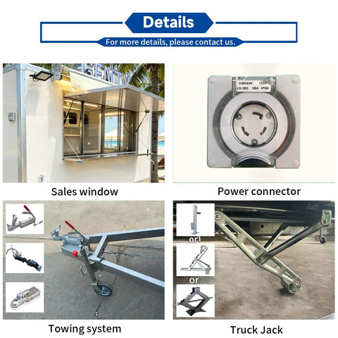 Premium White Food Truck 13ft Heavy Duty Fiberglass Mobile Beverage Cart with sales window and power connector features.