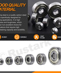 Rustark 60pc carbon steel deep groove ball bearing set, 6 sizes, double-shielded for furniture wheels and skateboards