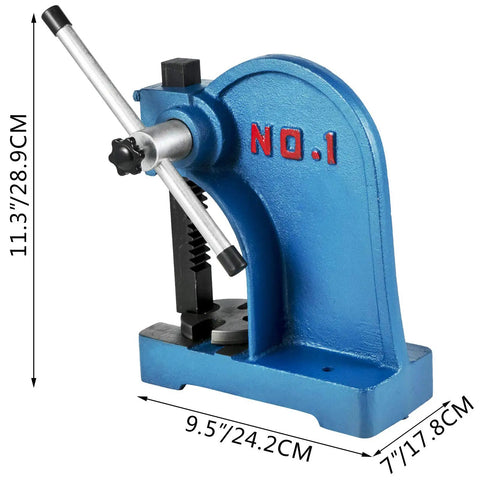 1 Ton Manual Arbor Press For Home Workshop, beefy heavy duty desktop cast iron with 4 and 5 eighths inch max height, side view