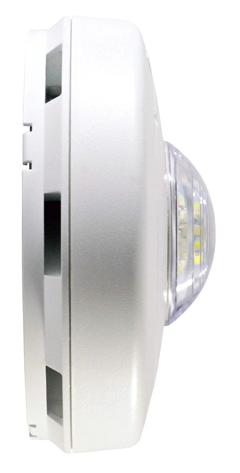 Side view of Hardwired 177 Candela LED Strobe Light For Hearing Impaired Residents UL Listed, slim low profile white finish.