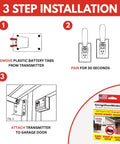 3 step guide for installing 2 Room Wireless Garage Door Monitor And Alert System No WiFi Needed 100 percent Wireless Home Alarm