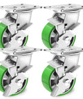 4 Inch Heavy Duty Industrial Grade Caster Set Of 4 With Swivel Casters And Brake, Maintenance Free Aluminum Core PU Wheels