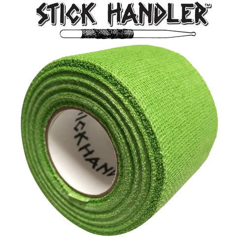 Top Notch Cotton Gauze Drumstick Grip Tape Anti Slip Pro Pack Ten Count green tape roll close-up for enhanced grip.