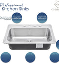 Single Bowl Stainless Steel Kitchen Sink 25 By 22 By 9 Inches Top Mount Drop In With Strainer And Dish Rack 18 Gauge T304 Rust Resistant