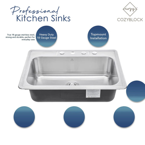 50/50 Built Tough Double-Bowl Stainless Steel Kitchen Sink, 33 By 22 By 9 Inches, Top Mount Or Drop-In, 18 Gauge T304