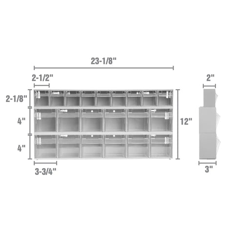 Dimensions of Clear Stackable Hardware Organizer Bins Set With 21 Small Storage Bins For Nails Screws Nuts Bolts And More