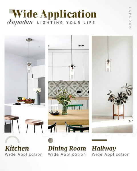 Two Pack Brushed Nickel Pendant Lights For Kitchen Island And Dining Room, Adjustable Drop Height, Clear Glass Farmhouse Ceiling Fixtures, Dope Modern Pendant Lighting For Sink Area And Home Decor