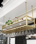 Ceiling Mounted Wine Rack Suspension System With Glass Holder And Bottle Rack Heavy Duty Built To Last Floating Overhead Storage Shelf