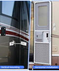 Rugged 6 Inch RV Door Latch Kit With T Style Trailer Door Holder shown on vertical and horizontal RV doors