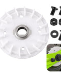 Lawn Mower Blade Replacement Kit For 21 Inch Dual Blade Mowers With Fan Bolts Nuts And Washers Included Compatible With LM2130SP LM2150SP LM2160SP And EGO Power Plus showing hardware components and installation.