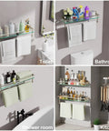 Various uses of Brushed Nickel 20 Inch Glass Bathroom Shelf With Towel Bar installed in toilet, bathroom, shower room, and kitchen.