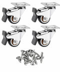 Top Notch 1 Inch Swivel Caster Wheels Set Of 4 Featuring Rock Solid Brake Locks For Couches Tables Planters And Drawers showing chrome wheels and screws.