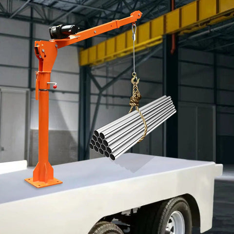 Rock Solid Folding Pickup Truck Bed Crane Hoist With Slick 12V Electric Winch Premium Painted Steel Adjustable Jib Arm And 360 Swivel Base Moving Heavy Gear Like A Boss