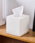 Hand Carved Beige Leather Cube Tissue Box Holder With Square Resin Cover Five Point Five Inch Built To Last Heavy Duty Luxury Tissue Box Case