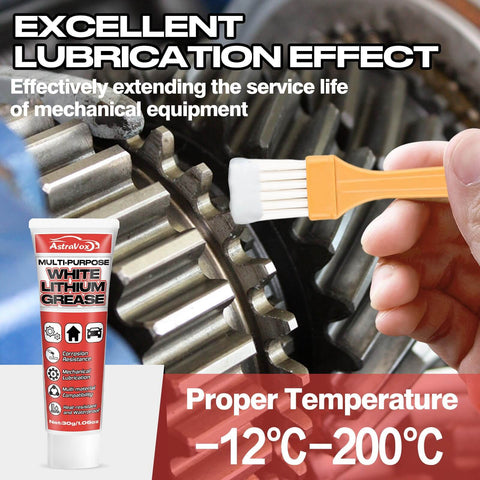 White Lithium Grease All-Purpose Lubricant With Brush For Hinges, Bearings, Gears, Chains And Garage Doors in use on gears