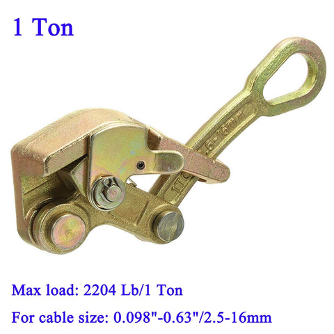 Beefy Wire Rope Cable Gripper Puller Tool, Heavy Duty Steel Cable Puller, 1 Ton Capacity, Carbon Steel Clamp Side View