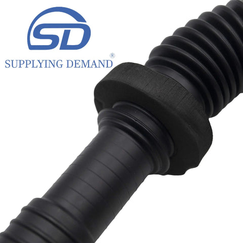 Close-up of Washer Drain Hose Replacement For W11035296 And W10786886 showing ribbed design and Supplying Demand logo