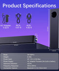 2.1 Computer Speaker System With Subwoofer, Bluetooth 5.4 And 3.5mm Aux In, AC powered sound bar with specifications list