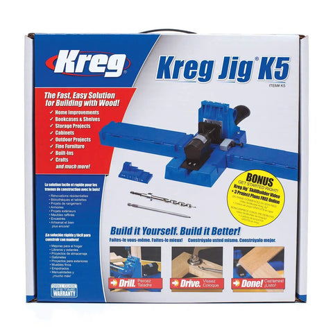 Beast Mode Benchtop Pocket Hole Jig With Slick Toggle Clamp And No Sweat Ratcheting Adjustment For Heavy Duty Woodworking Diy Projects That Run Sweet And Tight in blue packaging.