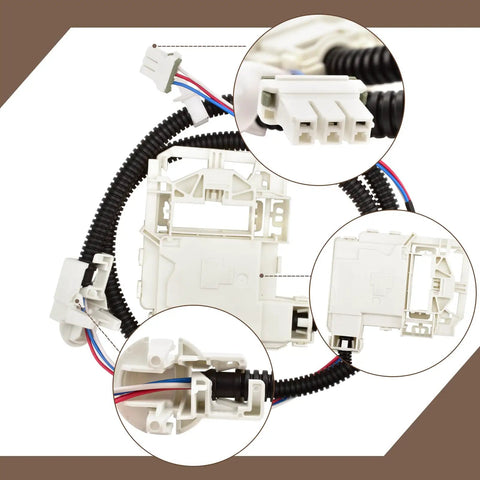 Must Have Washer Lid Lock Switch Replacement Kit For GE Front Load Washers Easy Install Lock Assembly 290D3070P002 Style, white plastic wiring harness close-up