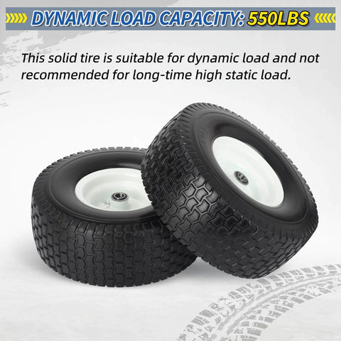 Flat Free Lawn Mower Tire And Wheel Set For Riding Mowers 15x6.00-6 15x6-6 NHS 550 Lb Dynamic Load Three Quarter Inch Bearings