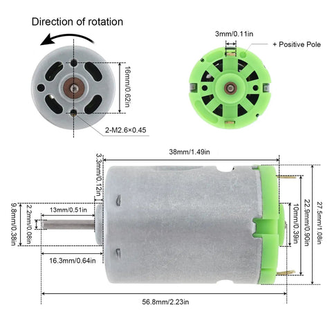 Dimensions and design features of the 6 To 24V DC Micro Motor With 6000 To 24000 RPM High Speed Stainless Steel Beast for DIY projects. 