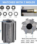 Heavy Duty Manual Hydraulic Hose Crimper With Seven Precision Dies And Built In Pressure Gauge showing seven mold dimensions for hoses.