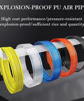 Heavy Duty Polyurethane Air Hose, 328 Feet Of Flexible Pneumatic Tubing, colorful explosion-proof air pipes on display.