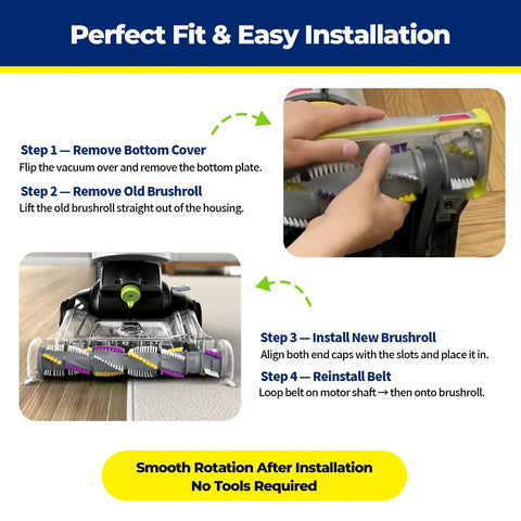 Brush Roll And 2 Belts Replacement Kit For CleanView Swivel Rewind Vacuums Fits 2252 2253 2254 2256 2258 2259 2260 2316 2486 2487 2488 2489 3195 3196 3197 3197A 3198 3198A Restore Peak Suction And Easy Install Durable Replacement Kit Built For Strong installed in vacuum