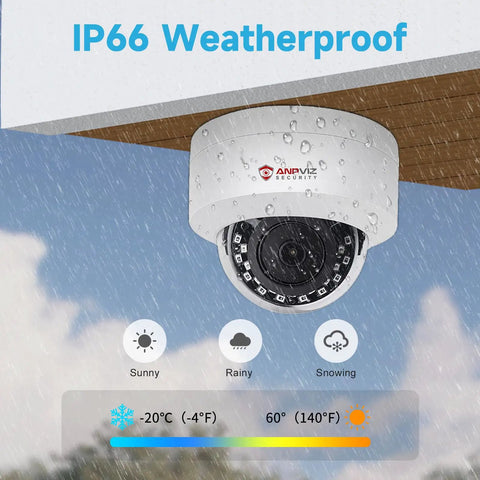 4MP PoE IP Dome Camera With Built In Microphone For Indoor Outdoor Surveillance, 98ft Night Vision, IP66 Weatherproof, mounted