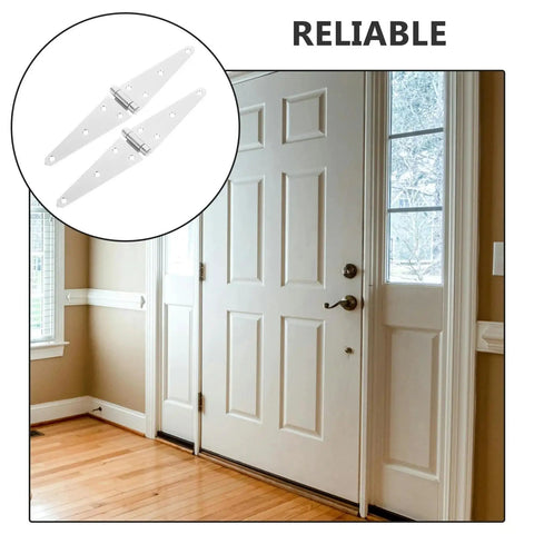 Heavy Duty Galvanized Steel Door Hinges For Sheds Barns And Garages Built Like A True Workhorse With Rust Resistant Finish installed on a white door.