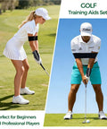 Golfers using 2 In 1 Golf Swing Trainer Set With Wrist Trainer And Arm Band To Fix Wrist Angle, Build Muscle Memory, And Posture