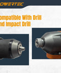 Powertec drill and impact drill compatibility showcasing a quarter inch hex chuck for Badass Grip T15 Torx Driver Bits.