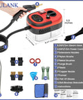 Heavy Duty Handheld Steam Cleaner With 14 Piece Accessory Kit and Six Speed Options, showcasing steam hose, nozzles and accessories.