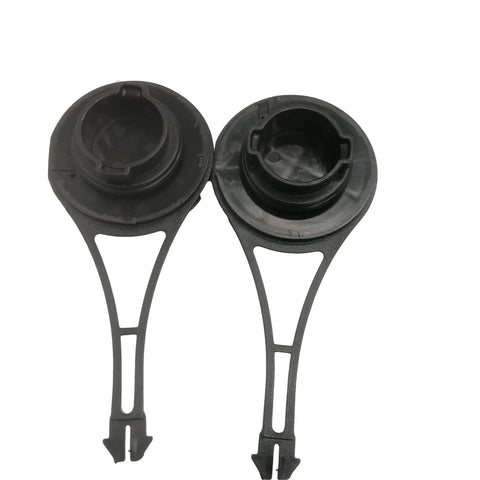 2 Pack Gas Tank Caps 799585 For Briggs And Stratton Mowers Fits 550E 550EX 625E 675EX 725EX And 7.75 To 8.75 Engines Toro Timemaster Craftsman Replacement Fuel Cap, showing black plastic caps with securing straps.