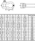 Size chart and dimensions for different shackle sizes including M12 and M14 from Two Pack M12 And M14 Stainless Steel D Type And Bow Shackle Set 304 Rust Resistant For Anchor Towing And Off Road Recovery Beefy Heavy Duty Shackles For 4x4 Jeeps And Trucks