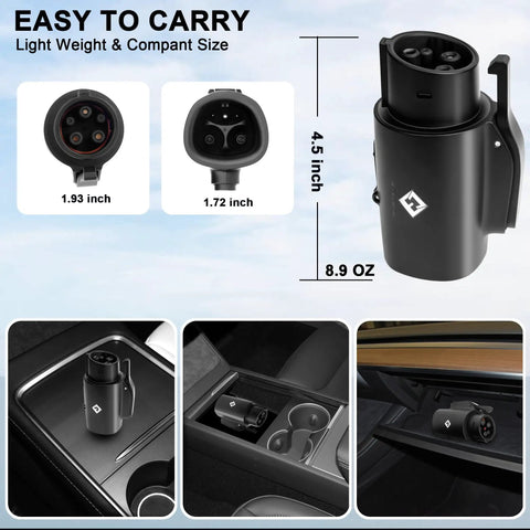 Straight Talk Heavy Duty Tesla To J1772 Charging Adapter 80A Rapid Portable Connector, 4.5 inch size, lightweight design, easy to carry.