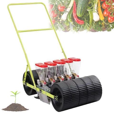 Hand Pushed Vegetable Planter For 3 4 5 6 Row Gardens And Fields, Precise Seed Sowing Machine with 5 seed compartments and wheels