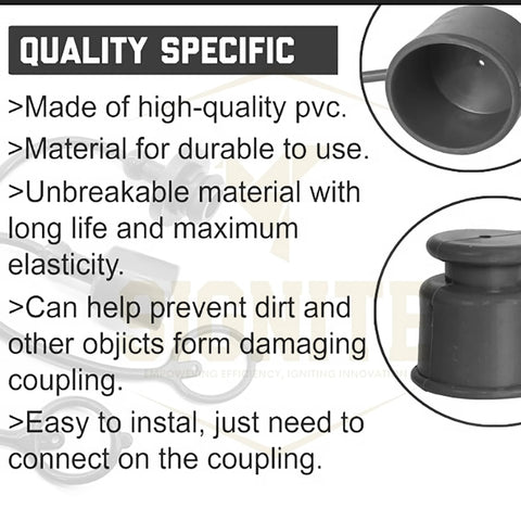 Black ISO 16028 hydraulic quick-disconnect dust caps and female plug covers, 2-pack for skid-steer couplers.