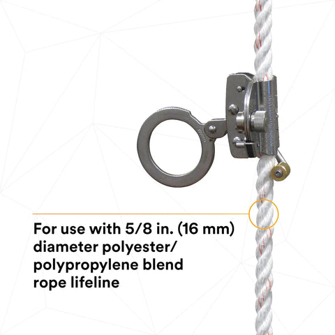 Protecta Rope Grab For 5/8-Inch Polyester And Polypropylene Lifeline Silver Mobile Follower Design With Cam Locking System