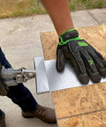 Sheet Metal Hand Seamer With 1/4 Inch Increment Marks in use on a metal sheet, showcasing heavy-duty steel build and comfortable grip.